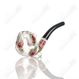 Shop Clear Dichro Glass Sherlock W/ Pink Flowers by Sarita Glass in australian