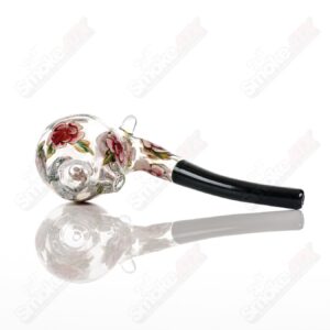 Shop Clear Dichro Glass Sherlock W/ Pink Flowers by Sarita Glass in australian