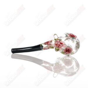 Shop Clear Dichro Glass Sherlock W/ Pink Flowers by Sarita Glass in australian