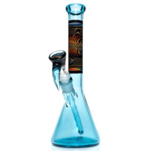 Shop Ill Glass - Custom Mini Beaker - Transparent Blue w/ Rainbow Linework in australian
