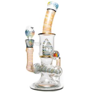Shop Ben Wilson - Hollow Foot Inline Recycler w/ Triple Donut Perc - Fume w/ White & Rainbow Linework in australian