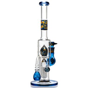 Shop Ben Wilson x Lurch - Worked Triple Donut Perc Recycler Tube - Cobalt w/Fire & Water Linework in australian