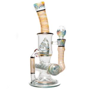 Shop Ben Wilson - Hollow Foot Inline Recycler w/ Triple Donut Perc - Fume w/ White & Rainbow Linework in australian