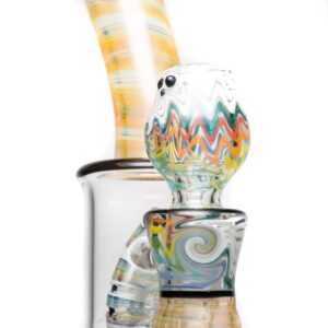 Shop Ben Wilson - Hollow Foot Inline Recycler w/ Triple Donut Perc - Fume w/ White & Rainbow Linework in australian