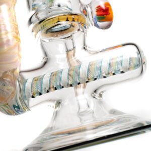 Shop Ben Wilson - Hollow Foot Inline Recycler w/ Triple Donut Perc - Fume w/ White & Rainbow Linework in australian