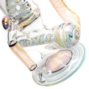 Shop Ben Wilson - Hollow Foot Inline Recycler w/ Triple Donut Perc - Fume w/ White & Rainbow Linework in australian