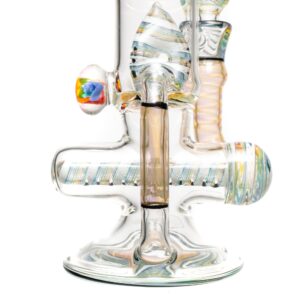 Shop Ben Wilson - Hollow Foot Inline Recycler w/ Triple Donut Perc - Fume w/ White & Rainbow Linework in australian