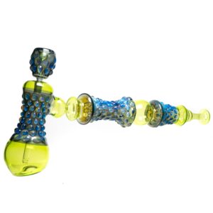 Shop Goo Roo Designs - 23" Hammer Bubbler - Blue Fume & Green w/ Smoke in australian