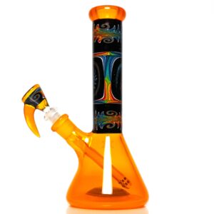 Shop Ill Glass - Custom Mini Beaker - Transparent Orange w/ Rainbow Linework in australian