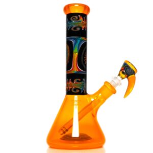 Shop Ill Glass - Custom Mini Beaker - Transparent Orange w/ Rainbow Linework in australian