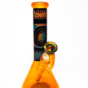 Shop Ill Glass - Custom Mini Beaker - Transparent Orange w/ Rainbow Linework in australian