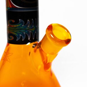 Shop Ill Glass - Custom Mini Beaker - Transparent Orange w/ Rainbow Linework in australian