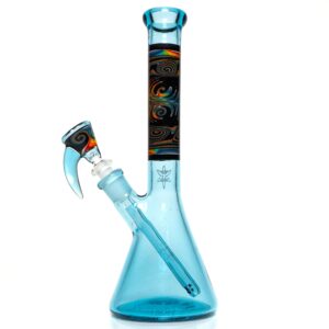 Shop Ill Glass - Custom Mini Beaker - Transparent Blue w/ Rainbow Linework in australian