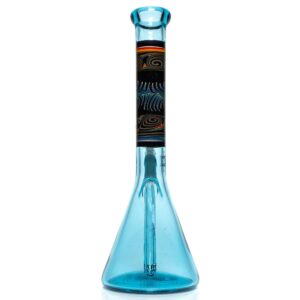 Shop Ill Glass - Custom Mini Beaker - Transparent Blue w/ Rainbow Linework in australian