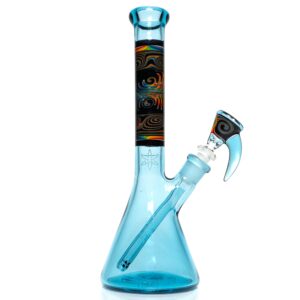 Shop Ill Glass - Custom Mini Beaker - Transparent Blue w/ Rainbow Linework in australian