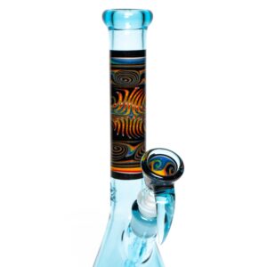 Shop Ill Glass - Custom Mini Beaker - Transparent Blue w/ Rainbow Linework in australian