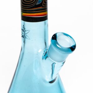 Shop Ill Glass - Custom Mini Beaker - Transparent Blue w/ Rainbow Linework in australian