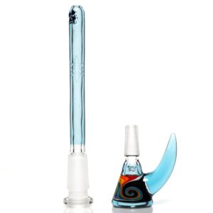 Shop Ill Glass - Custom Mini Beaker - Transparent Blue w/ Rainbow Linework in australian