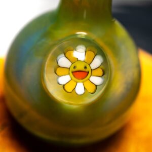 Shop Keys Glass - Bubble Cap - Yellow Murakami Flower - Green Satin in australian