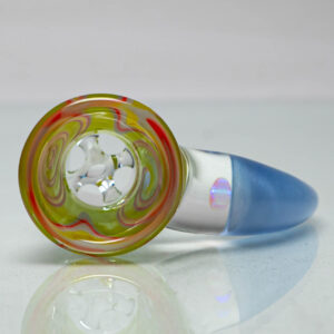 Shop Unity Glassworks - 4 Hole Worked Opal Horn Slide - 18mm - Watermelon & Blue Satin in australian