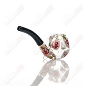 Shop Clear Dichro Glass Sherlock W/ Pink Flowers by Sarita Glass in australian
