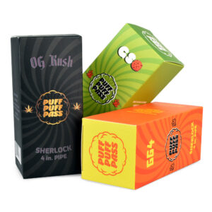 Shop Puff Puff Pass 4" Glass Sherlock Pipe - Hemp Strain Design in australian